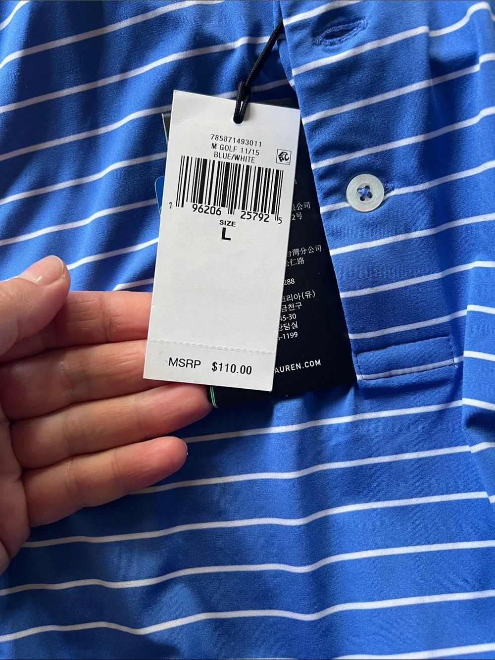 RLX Ralph Lauren Men's Golf Stripe Polo Shirt, Blue/White